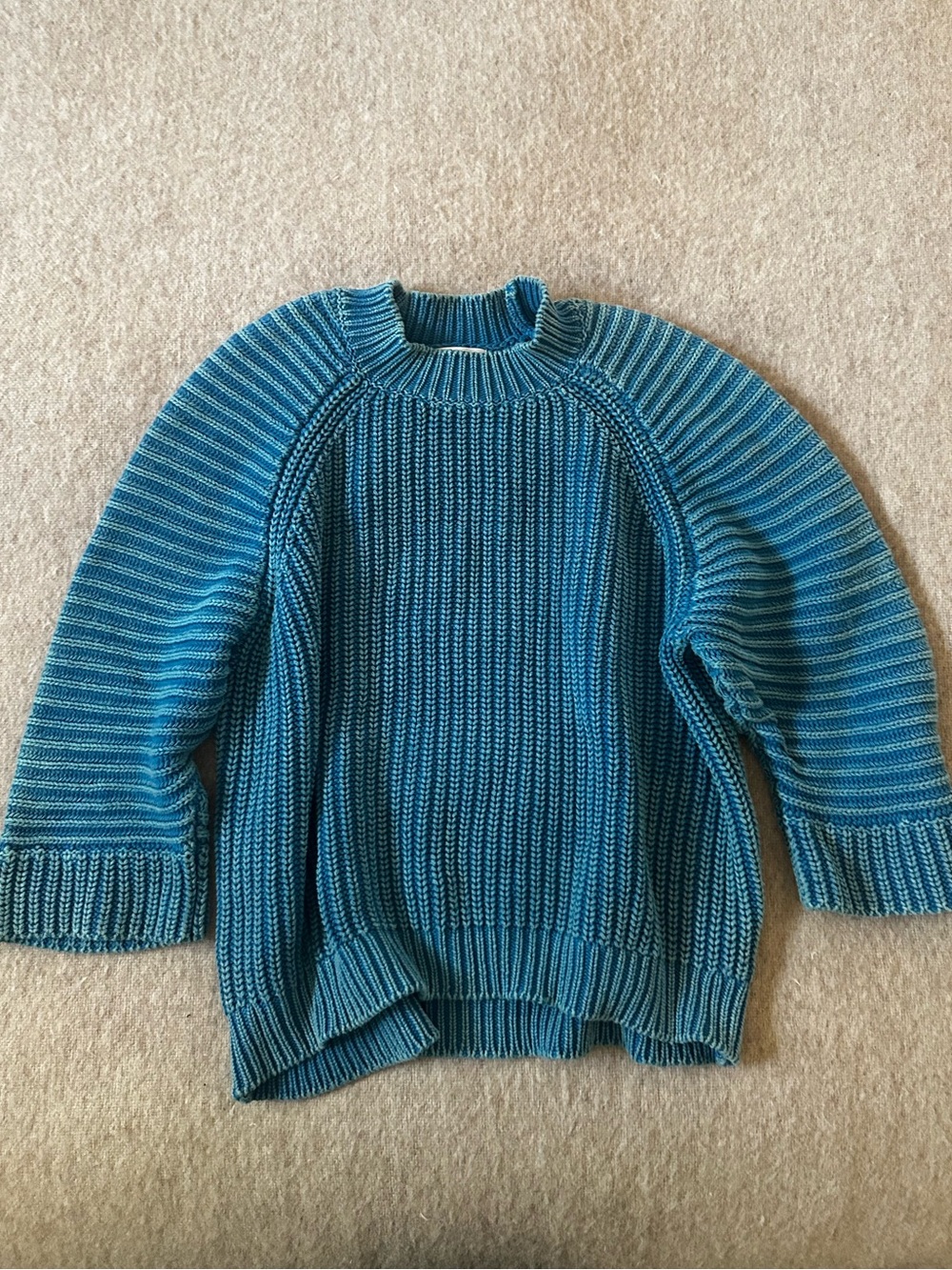 Maeve Anthropologie Blue Ribbed Knit 3/4 Length Sleeve Women's Sweater, Sz M